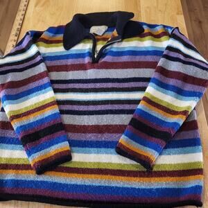 Vintage Express Tricot Knit Striped Collared 1/4 Zip Long Sleeve Sweater Small